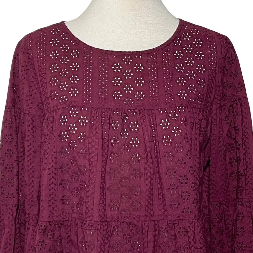 Madewell SZ M Eyelet Pattern Blouse Top